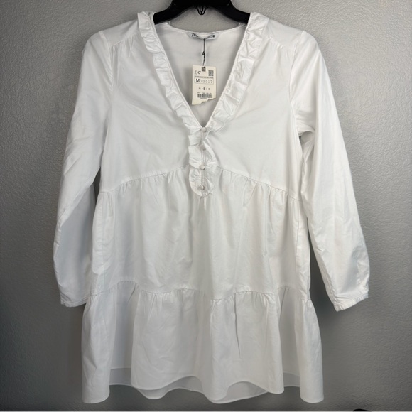 Zara Dresses & Skirts - NWT Zara Women’s White Ruffle V-Neck Mini Dress, Medium